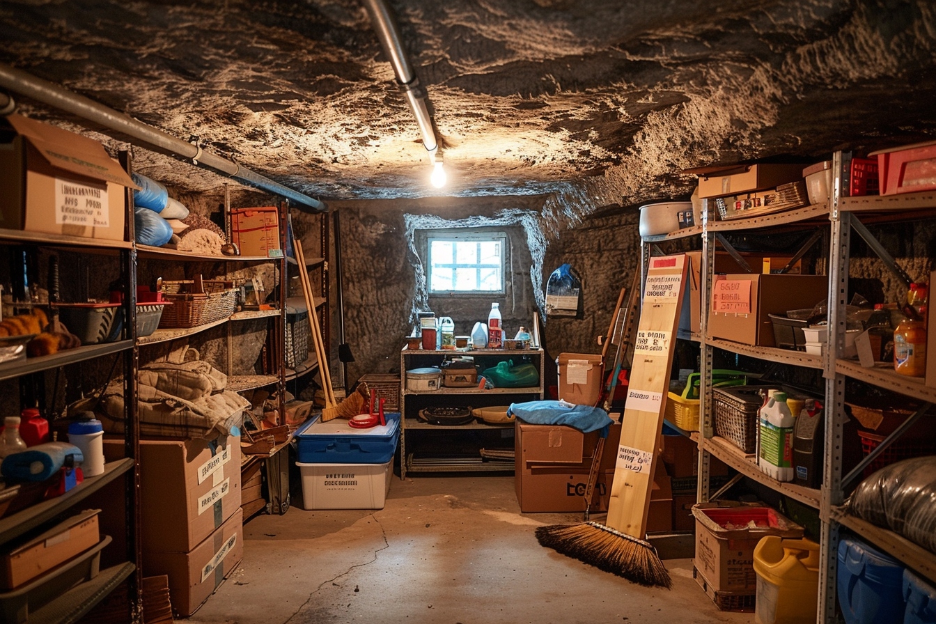 Professionnels spécialisés dans le débarras de cave à Fréjus, travaillant à libérer de l'espace dans un sous-sol encombré