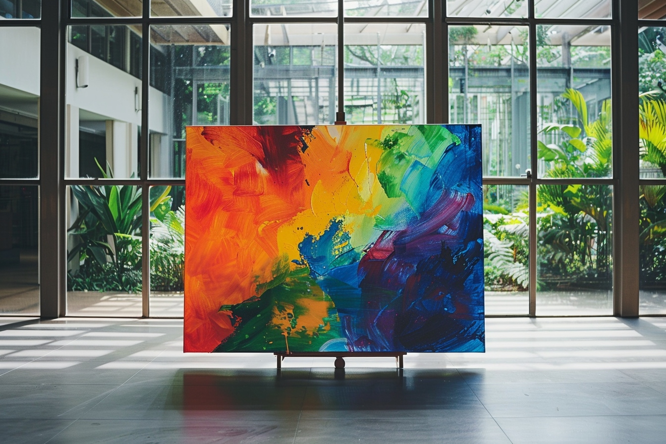 Palette de couleurs harmonieuses dans un salon spacieux d'une maison ouverte, illustrant comment créer une symphonie visuelle