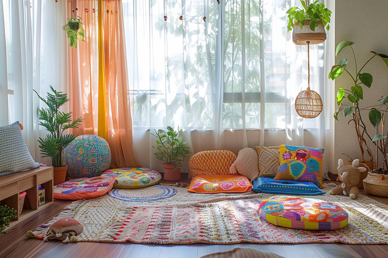 Chambre d'enfant colorée et écologique décorée avec des matériaux recyclés pour un design durable et créatif